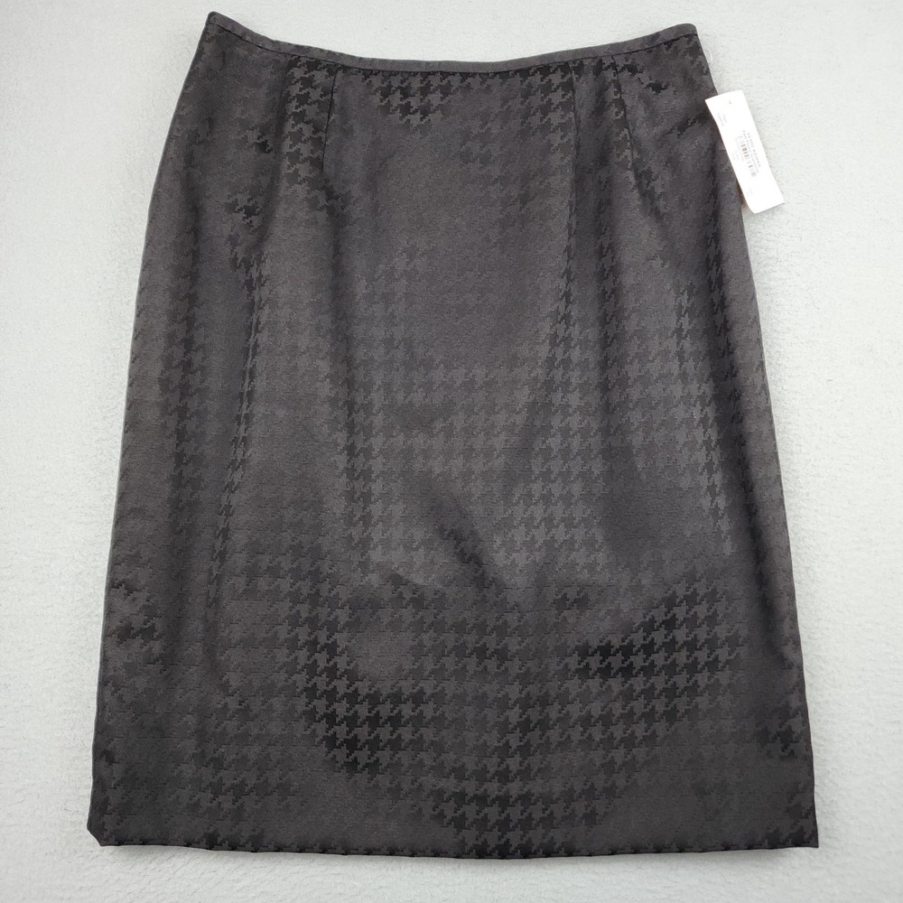 Kasper Skirt Womens 12P Black Houndstooth Pencil Lined Twill Career Work NWT